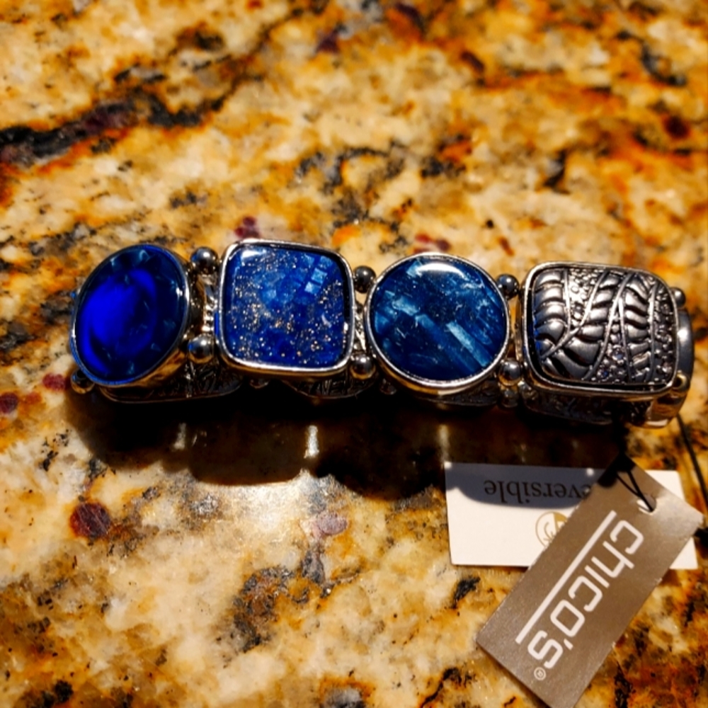 Chicos Bracelet Reversible Blue Silver Artisan